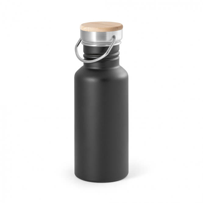 Botella de acero personalizada con asa color negro