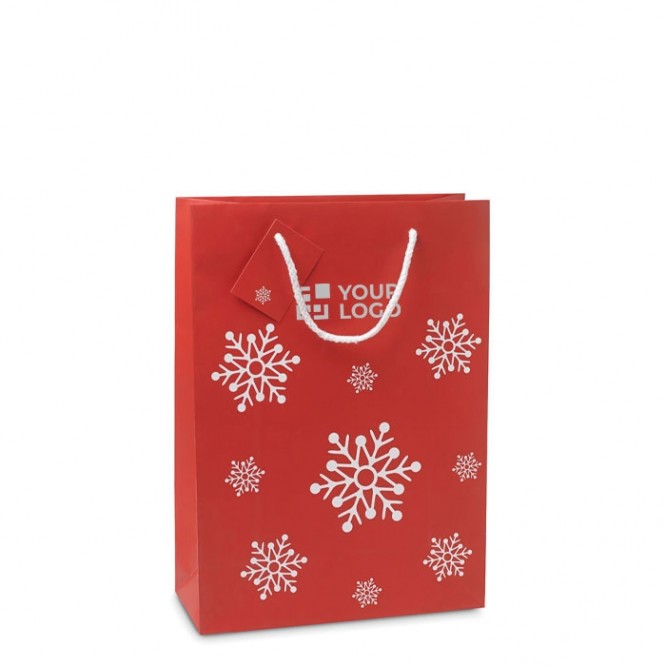 Bolsa navideña grande con copos con logotipo