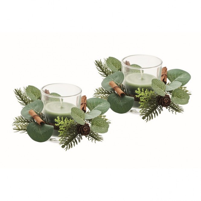 Set de portavelas con decoración bosque