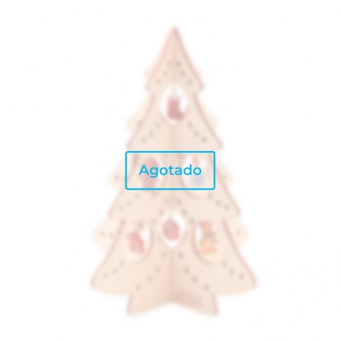 Pequeño árbol con decoraciones color madera vista principal - Agotado Pequeño árbol con decoraciones color madera vista principal - Agotado