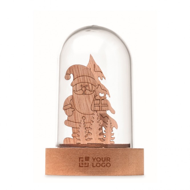 Adorno de Navidad de madera en carcasa transparente con luz LED