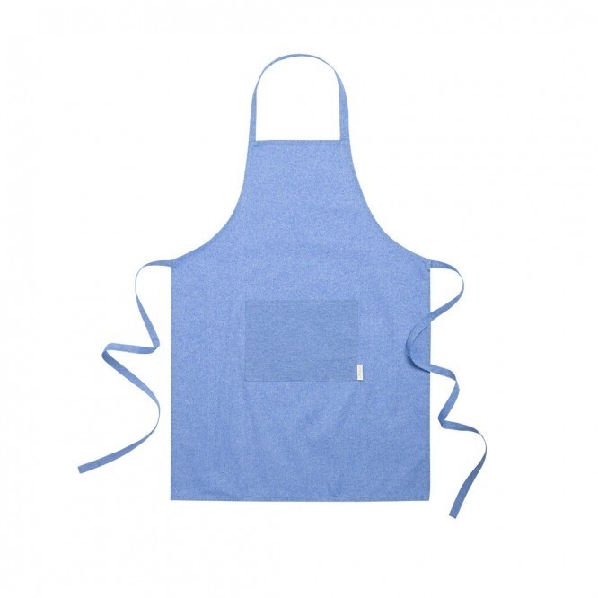 Delantal con logo algodón reciclado color azul jaspeado