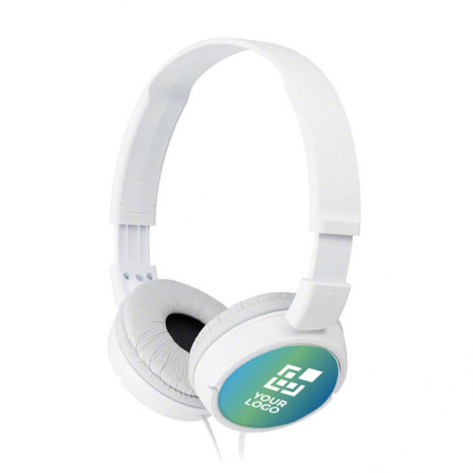 Cascos con cable y logotipo a todo color negros