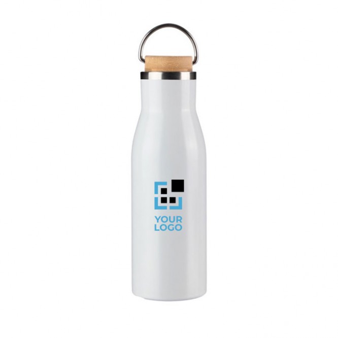 Botella de acero inoxidable reciclado con tapón de bambú y asa 500ml