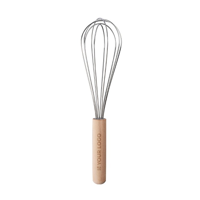 Batidor de mano de acero inoxidable con mango de madera a personalizar