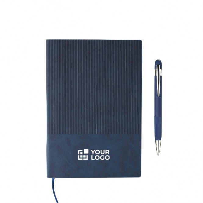 Libreta A5 con efecto pana en la parte superior y bolígrafo tinta azul