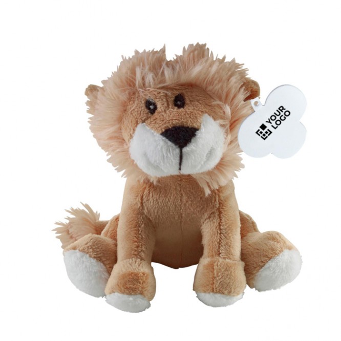 Peluche en forma de león sentado con etiqueta personalizable