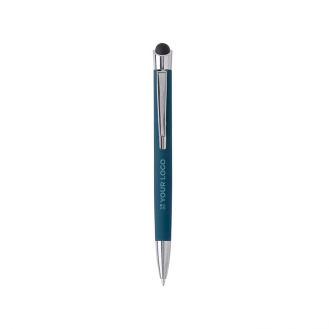 Bolígrafo de aluminio táctil en estuche de metal tinta azul