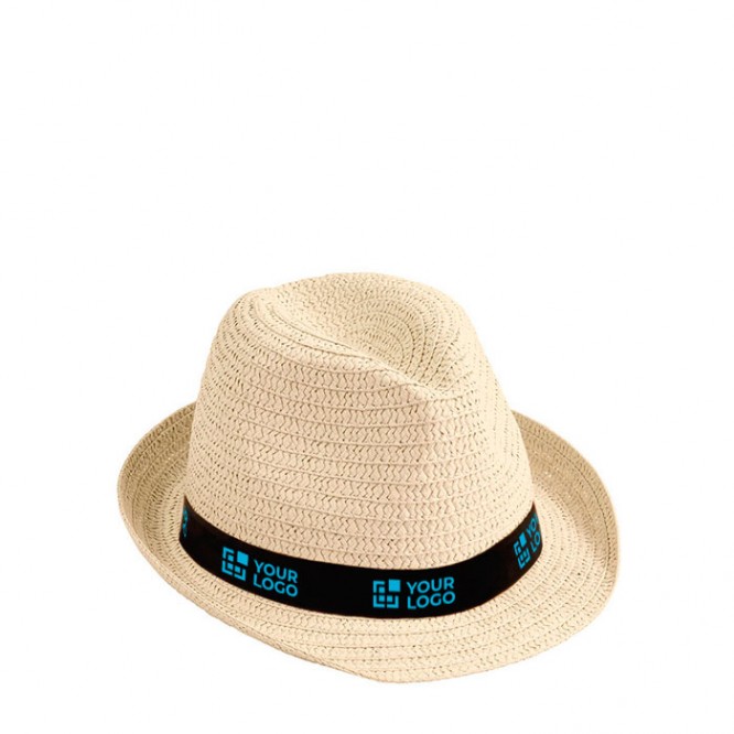 Sombrero unisex de paja de papel color azul real primera vista