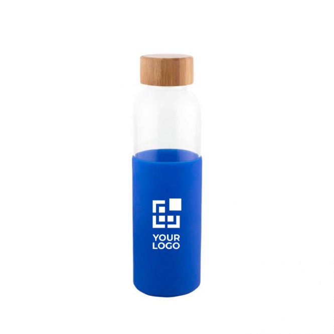 Botella de cristal y tapón de bambú con funda de silicona 500ml