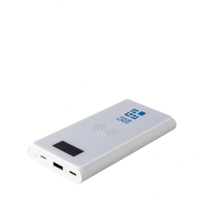 Powerbank de plástico reciclado 10.000 mAh con carga inalámbrica 5W color blanco vista principal