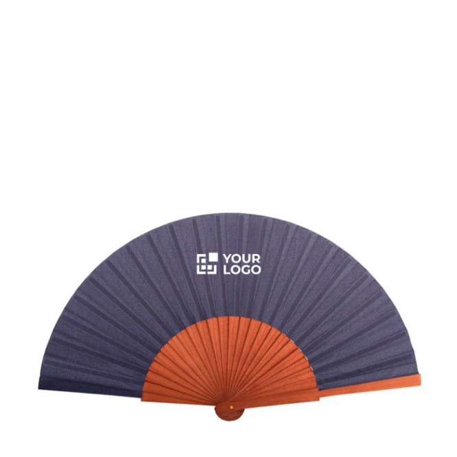 Abanico personalizable de madera oscura y tela de poliéster