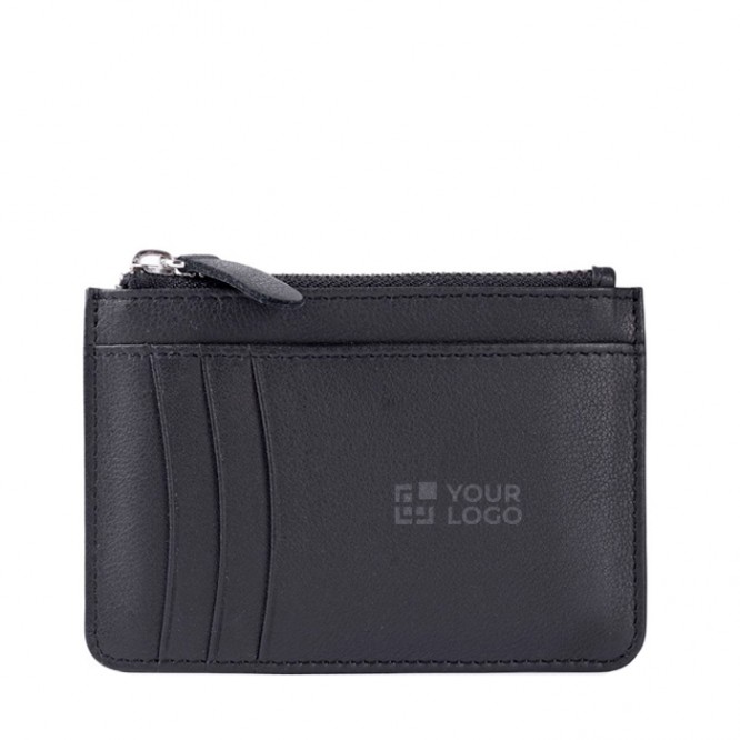 Cartera-tarjetero de cuero negro con cierre de cremallera en el medio Cartera-tarjetero de cuero negro con cierre de cremallera en el medio