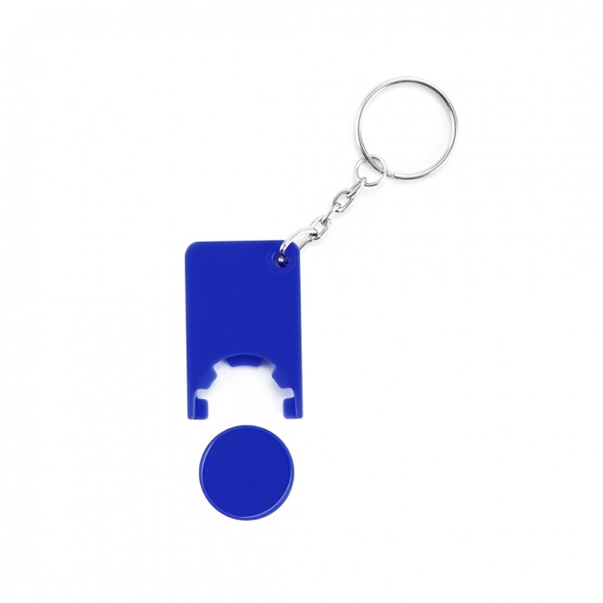 Llaveros con moneda carrito supermercado azul