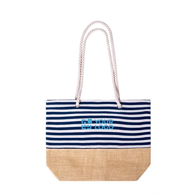 Bolsa para la playa de algodón a rayas y base de yute 450g/m2