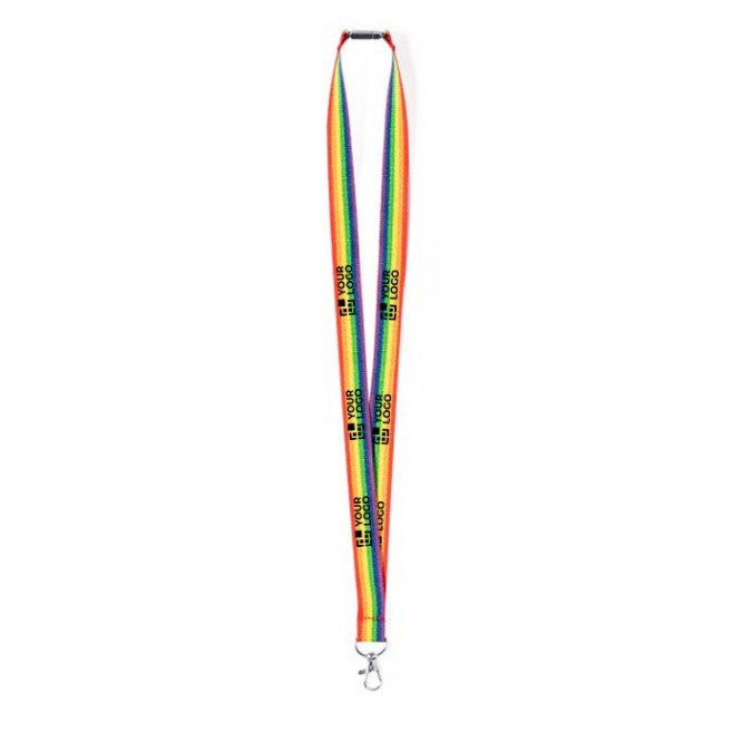 Lanyard de poliéster mulitcolor con mosquetón metálico