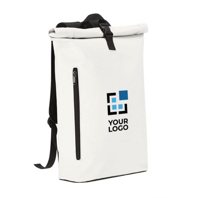 Mochila roll-top para portátil de suave PU con cierre de hebilla 15