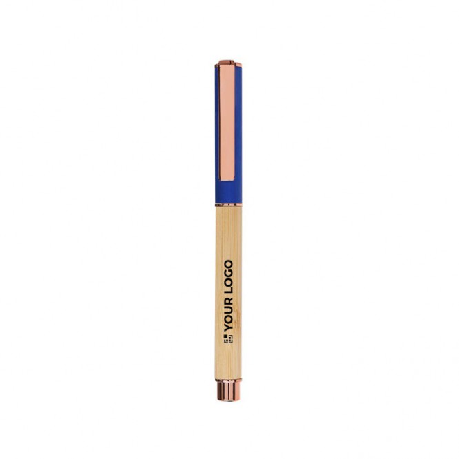 Roller de bambú y aluminio con detalles en oro rosa tinta azul