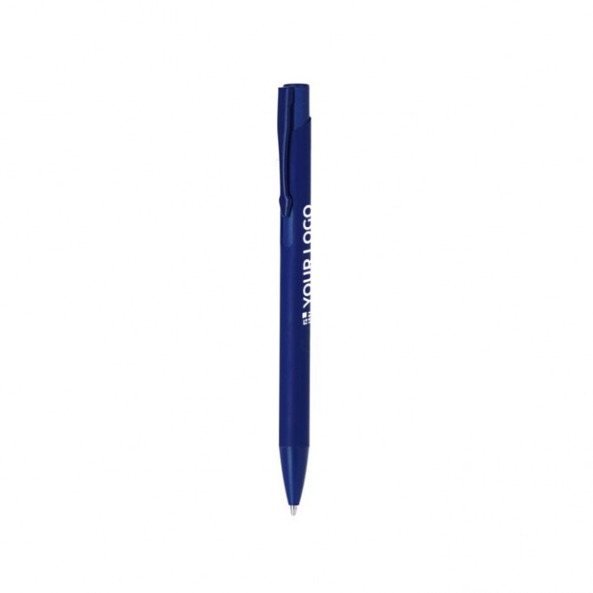 Bolígrafo de aluminio con mecanismo pulsador y acabado mate tinta azul