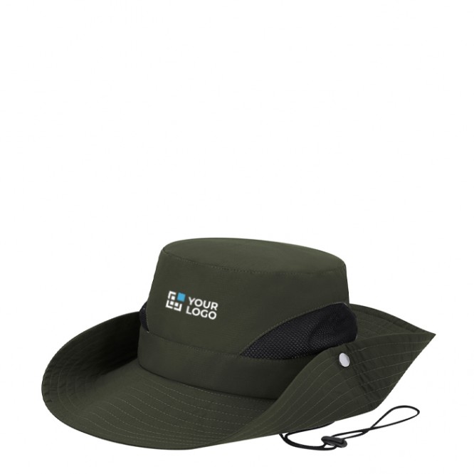 Gorro de poliéster estilo safari con cordón de transporte ajustable