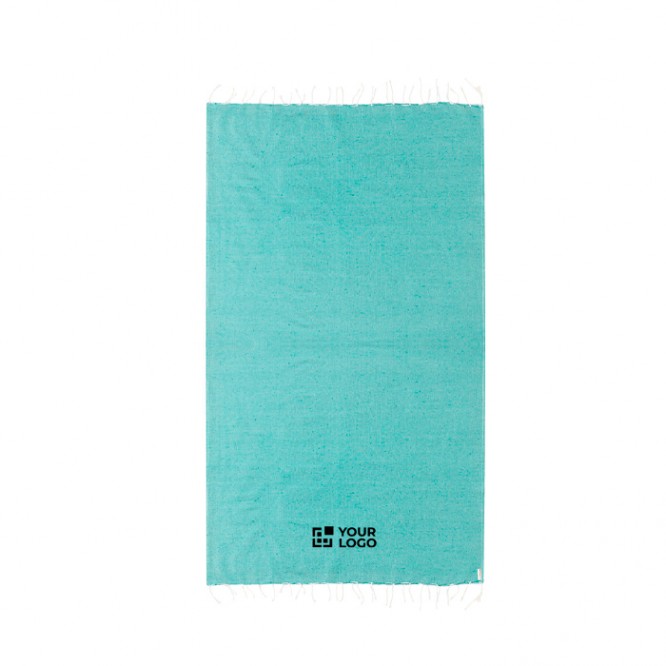 Fino pareo de algodón reciclado y RPET con flecos blancos 180 g/m2
