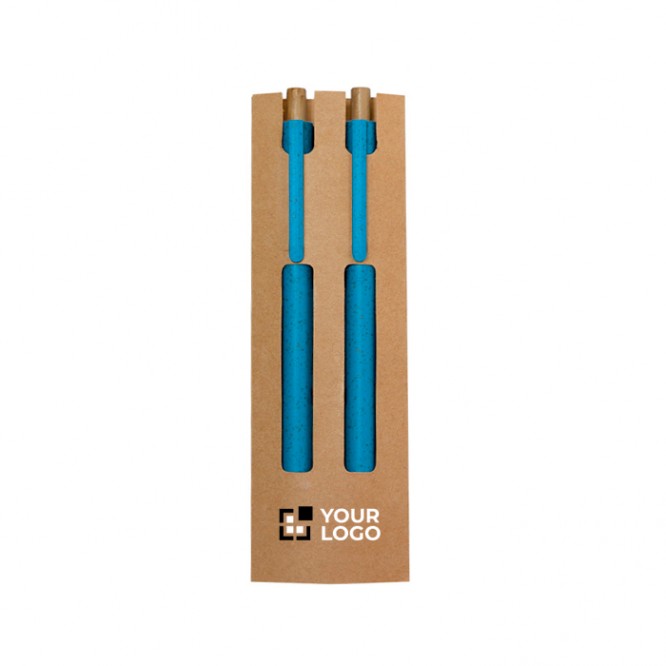 Set de bolígrafo tinta azul y lápiz infinito hechos de caña de trigo