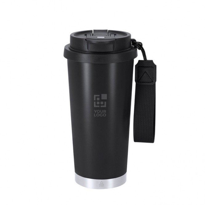Vaso take away de acero inox reciclado con cinta de transporte 500ml