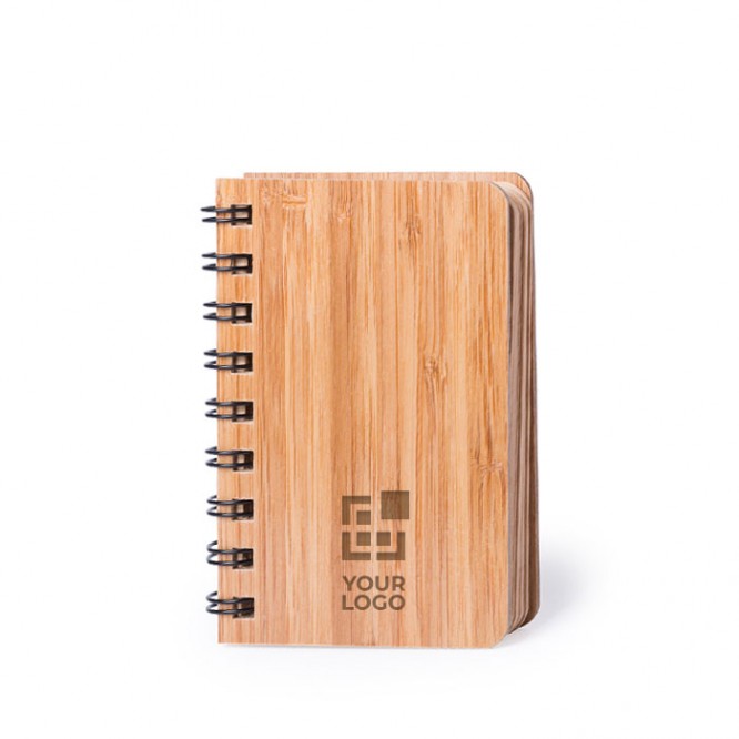 Bloc de notas B7 con anillas y tapas de bambú color madera
