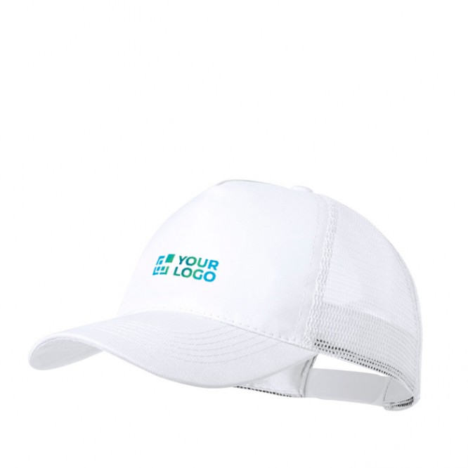 Gorra de 5 paneles con malla trasera y cierre ajustable de plástico