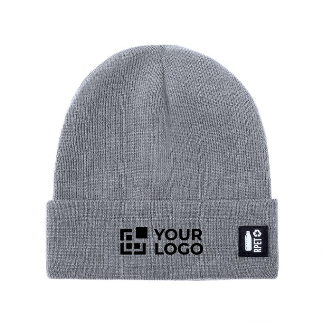 Gorro de punto en poliéster RPET con dobladillo en frontal