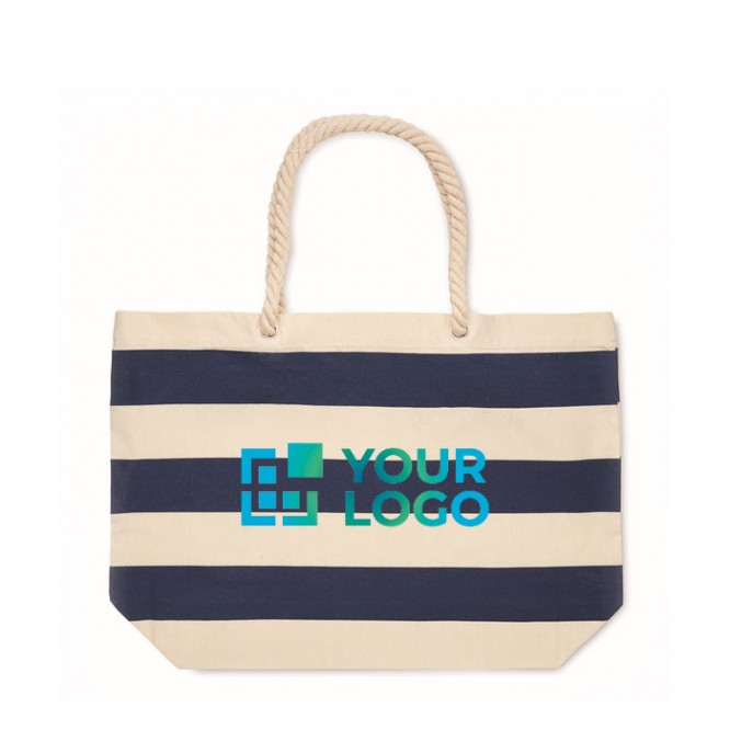 Bolsa para playa de algodón rayada con asas de cuerdas 220 g/m2 vista de impresión