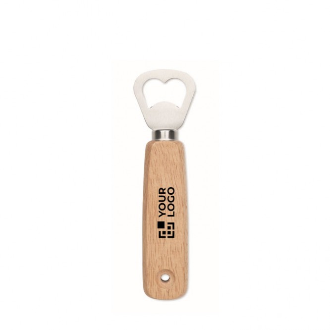 Abrebotellas de madera de caucho con agujero para colgar