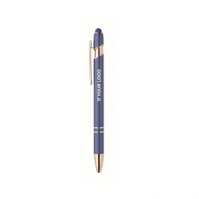 Bolígrafo de aluminio reciclado con detalles de oro rosa tinta azul