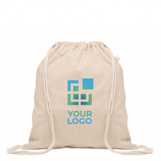Mochila de cuerdas color natural de algodón reciclado y RPET 140g/m2
