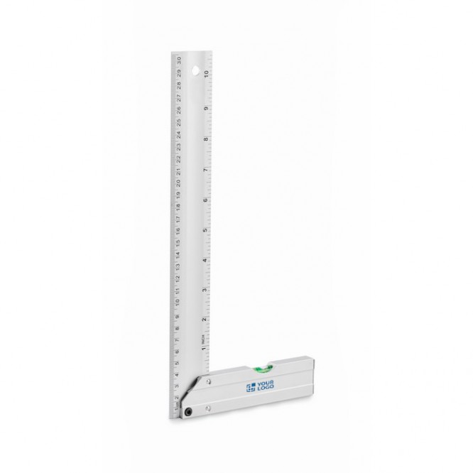 Escuadra de aluminio con nivel de burbuja en la base y regla de 30cm
