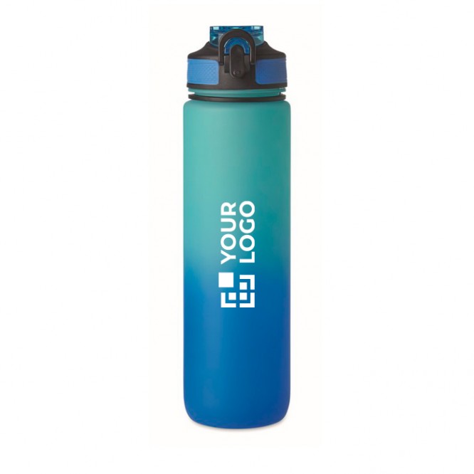 Botella de RPET con boquilla y horario de consumo de agua 1L