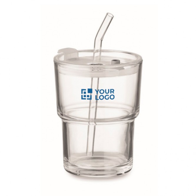 Vaso de cristal con tapa antigoteo y pajita de cristal 300ml