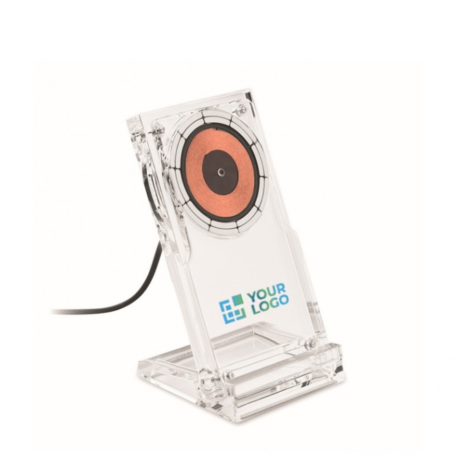 Soporte transparente para el teléfono con cargador inalámbrico 15W
