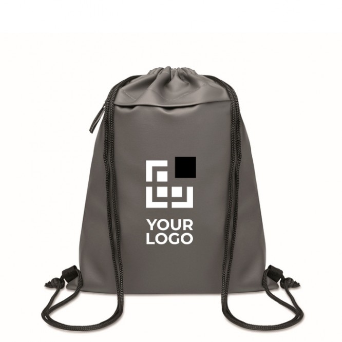 Mochila de cuerdas de RPET y PU con un bolsillo frontal