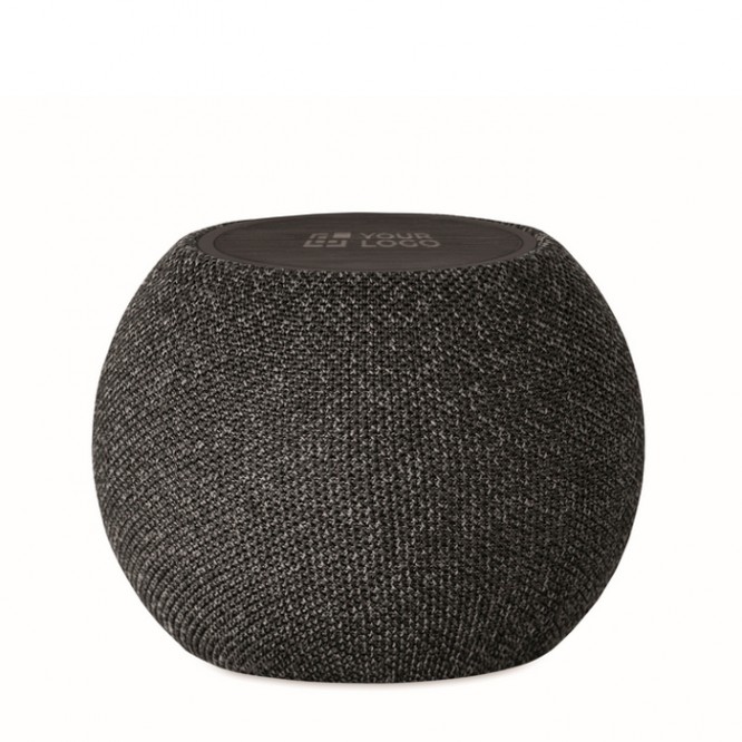 Altavoz redondo con detalle de bambú negro en parte superior