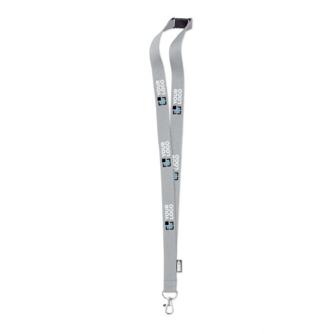 Lanyard de RPET con mosquetón metálico y cierre de seguridad 20mm color gris vista de impresión