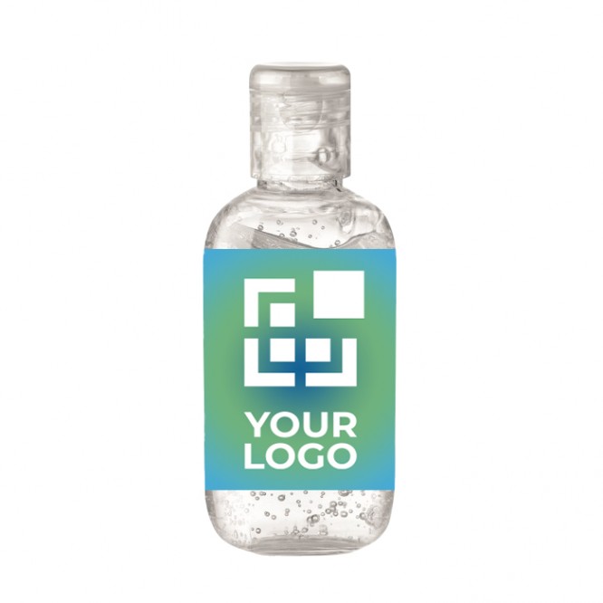 Botella de gel personalizable con logo vista principal