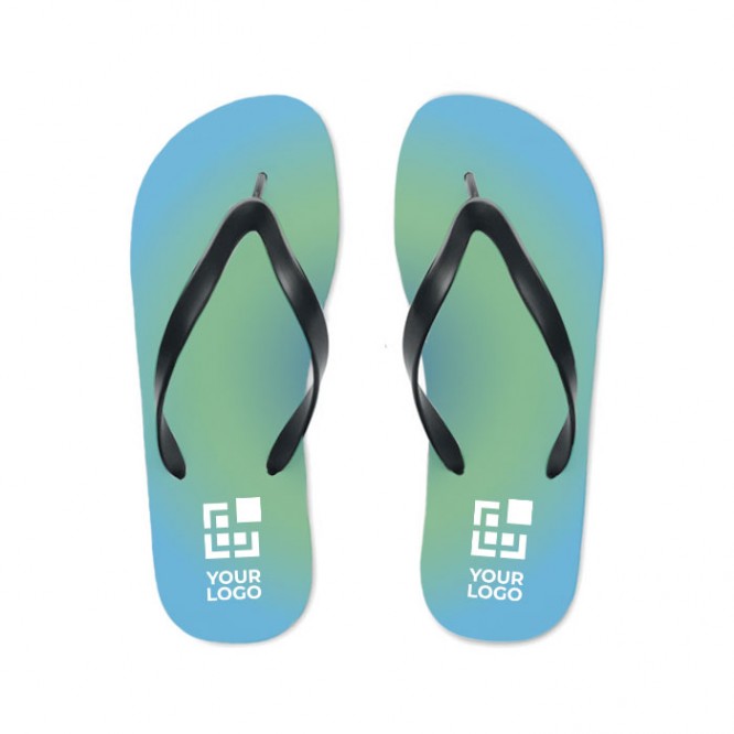 Chanclas para la playa de sublimación color negro tercera vista con logo