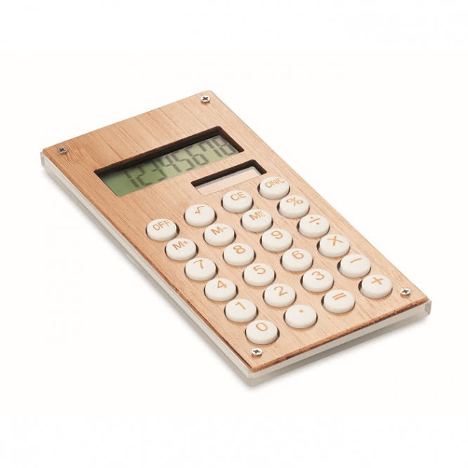 Calculadora de bambú personalizada color madera