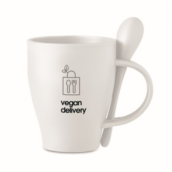 Tazas para empresas con cuchara de color blanco vista principal
