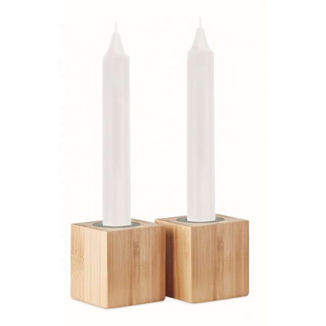 Set velas alargadas con soporte de color madera