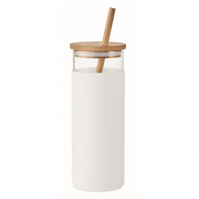 Vaso con funda de silicona y pajita