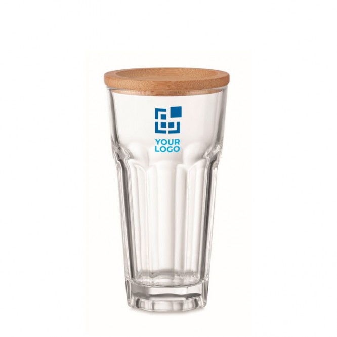 Vaso de cristal con tapa de bambú color transparente