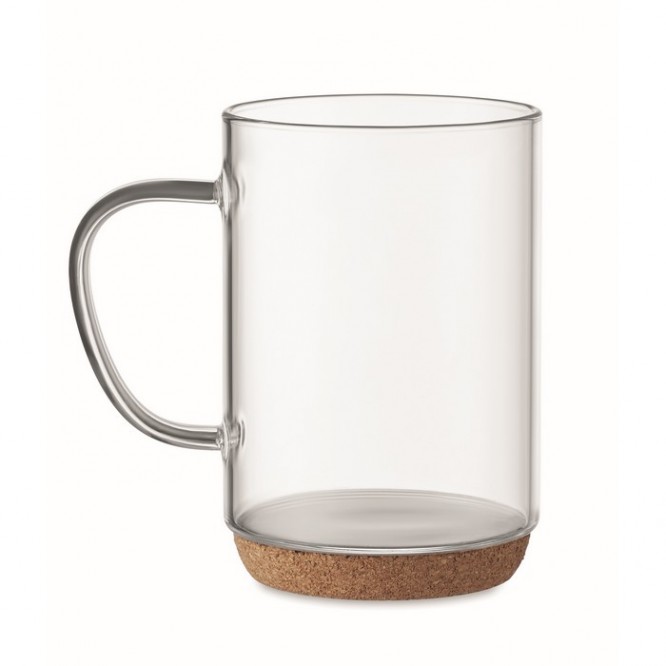 Taza de cristal con base de corcho
