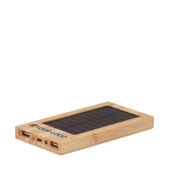 Powerbank de bambú con panel solar color madera